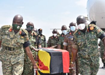 Gen Pecos Kuteesa's body has arrived in Uganda from India Max hospital where he died. The body was received by UPDF and family at Entebbe.