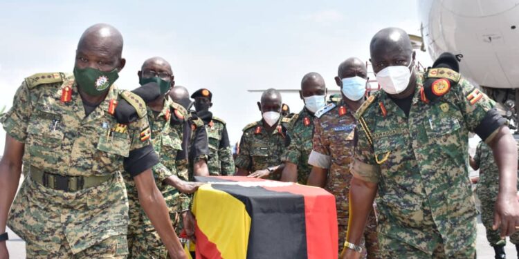 Gen Pecos Kuteesa's body has arrived in Uganda from India Max hospital where he died. The body was received by UPDF and family at Entebbe.