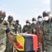 Gen Pecos Kuteesa's body has arrived in Uganda from India Max hospital where he died. The body was received by UPDF and family at Entebbe.