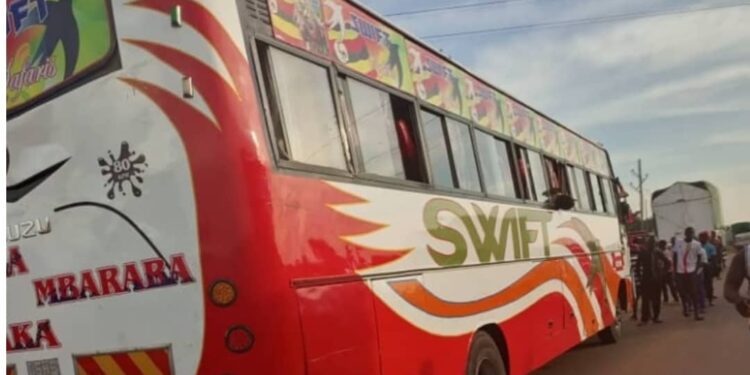 Two people have been confirmed dead and scores injured in an explosion in a Swift Bus at Lungala, Mpigi Town Council, Police have said.